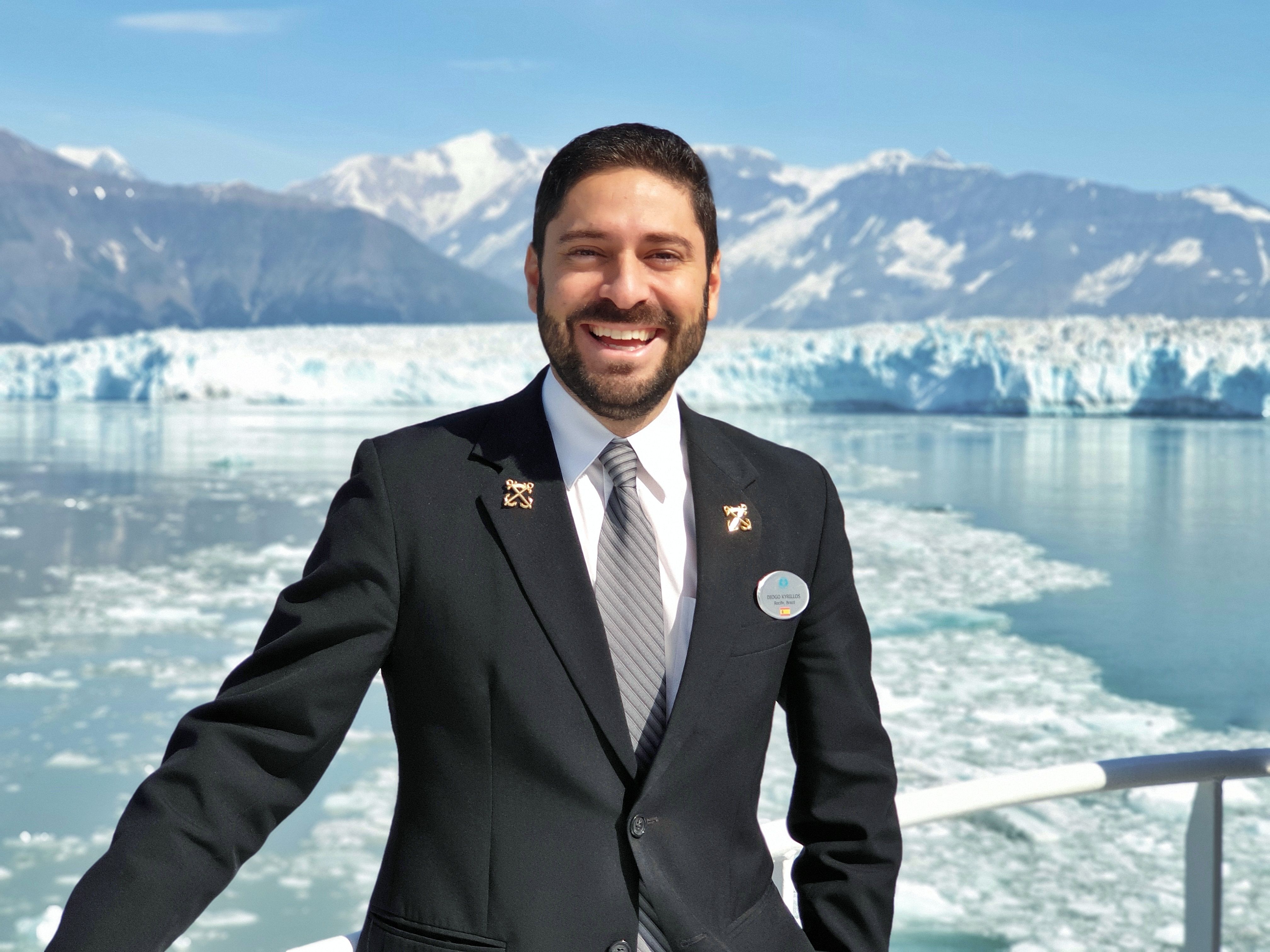 Diogo onboard Crystal Symphony in 2018 in Alsaka, one of his favorite destinations