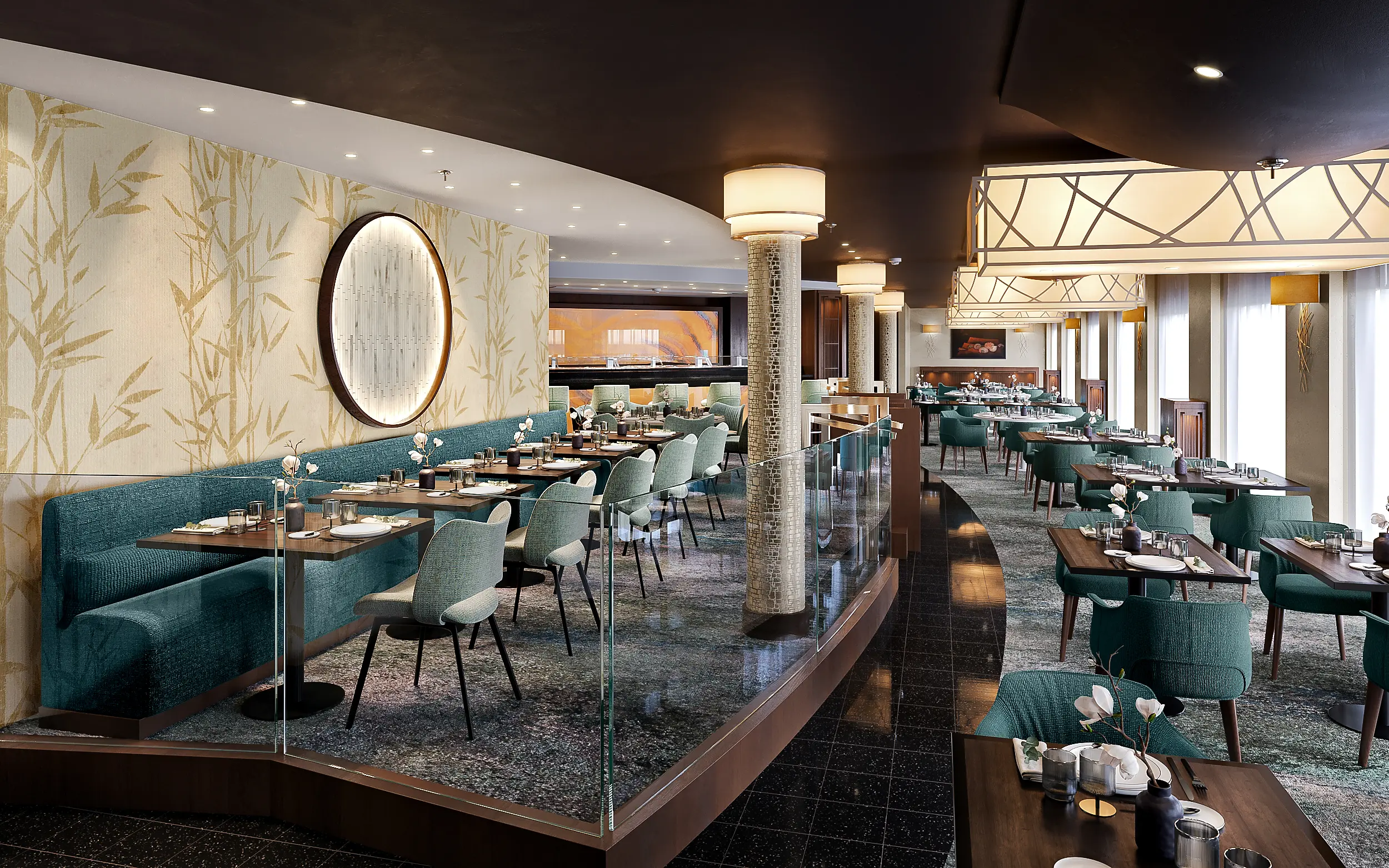 Tillberg’s use of the Mediterranean color palette plus their attention to details make Umi Uma one of the most coveted restaurants at sea.